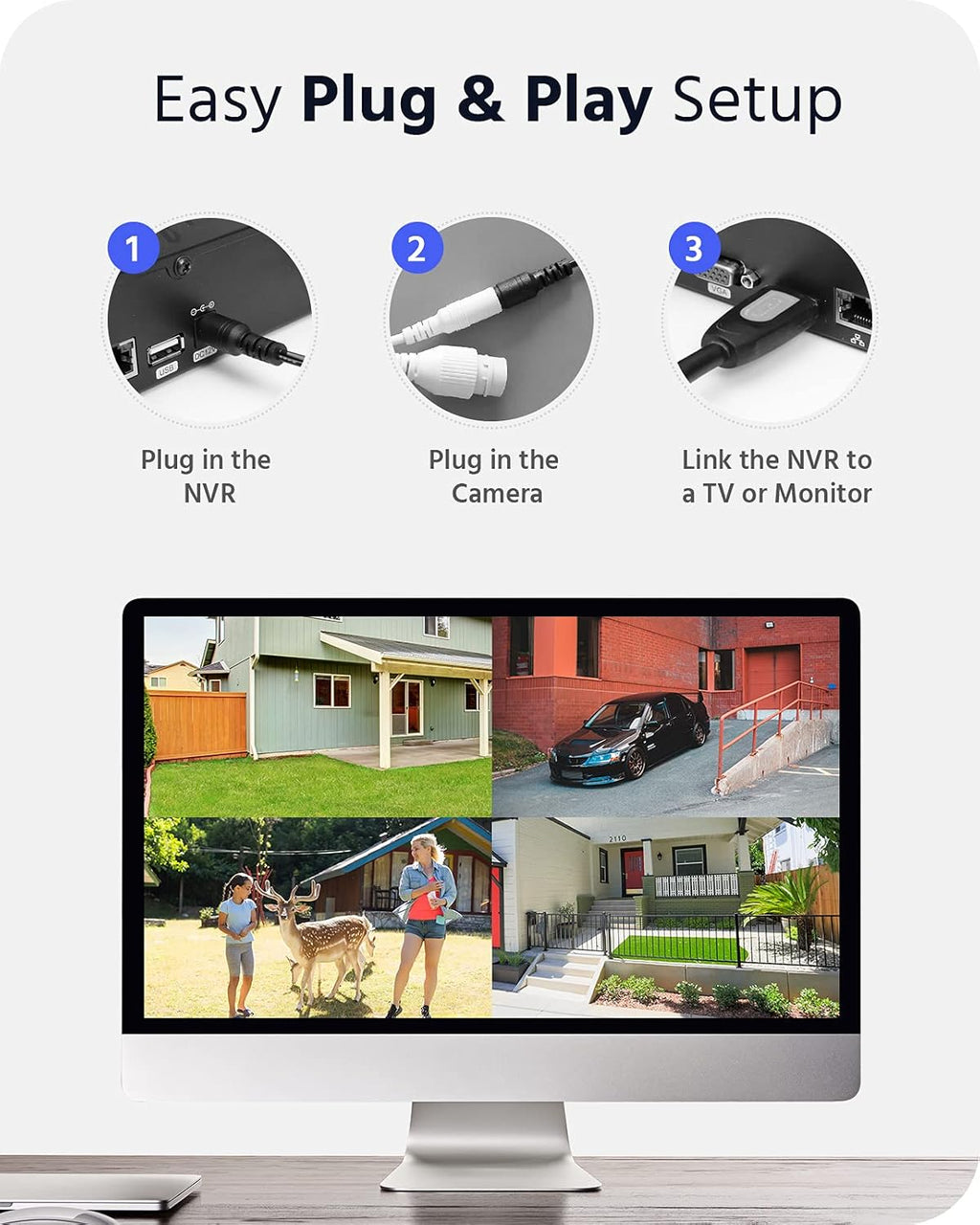 3MP Wireless Security Camera System, 8 Channel 5MP WiFi NVR with 4Pcs 3MP Weatherproof IP Cameras K634