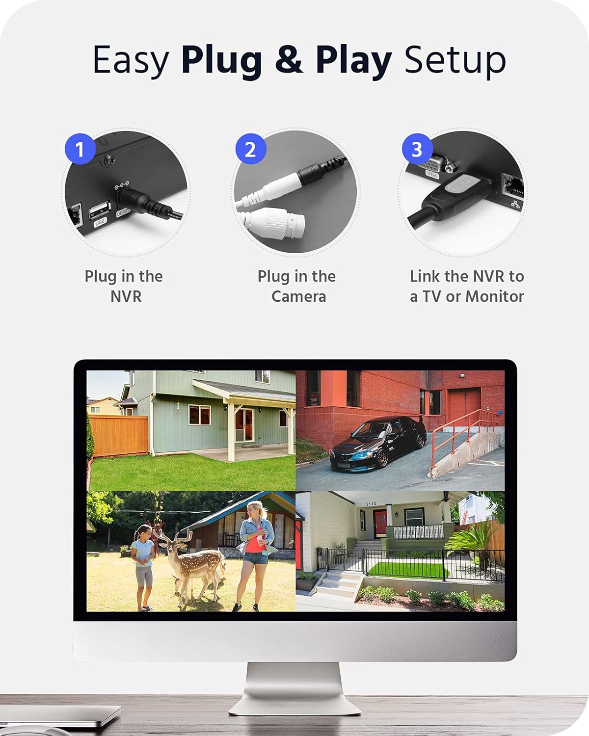 3MP Wireless Security Camera System, 8 Channel 5MP WiFi NVR with 4Pcs 3MP Weatherproof IP Cameras K634