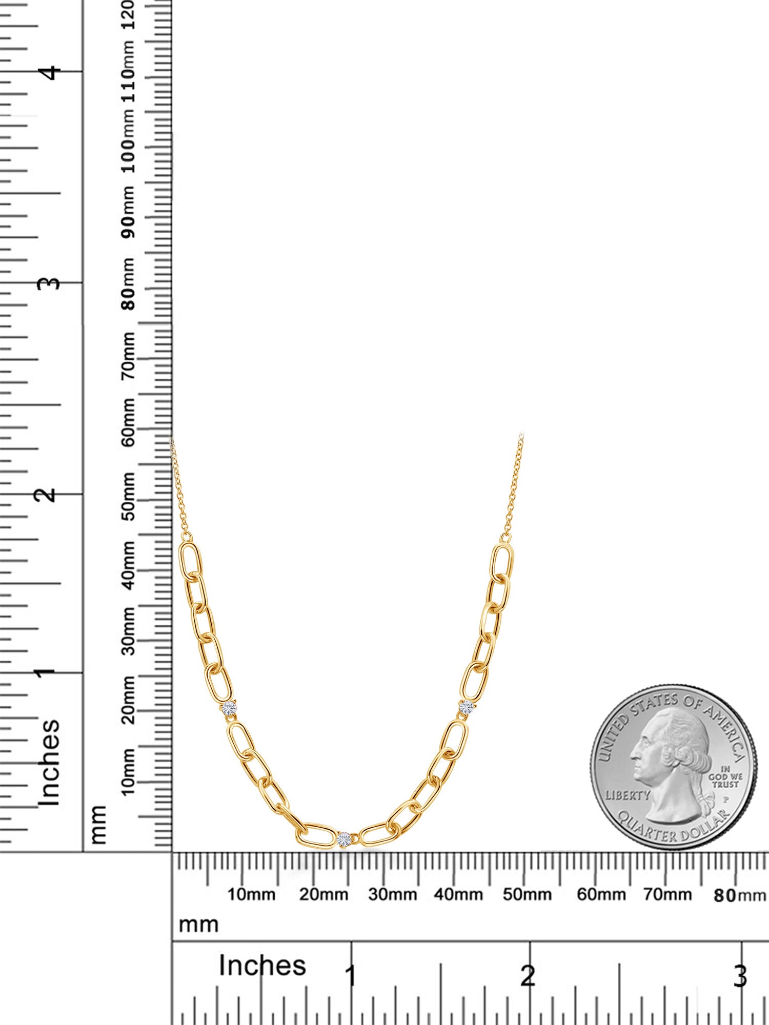 18K Yellow Gold Plated Silver Paperclip Chain Necklace Round Moissanite T6818