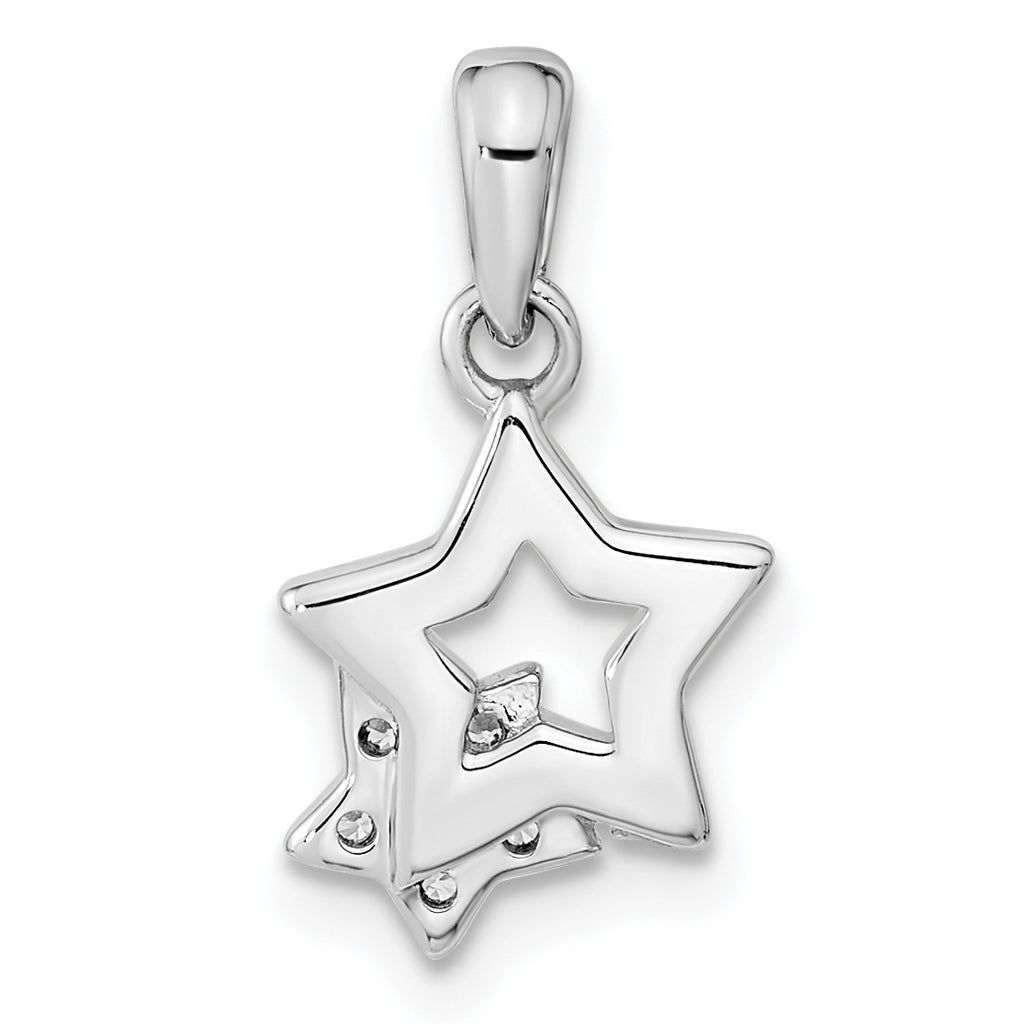Sterling Silver Rhodium-Plated CZ Star Charm Pendant with Cable Chain Necklace 18'' V895