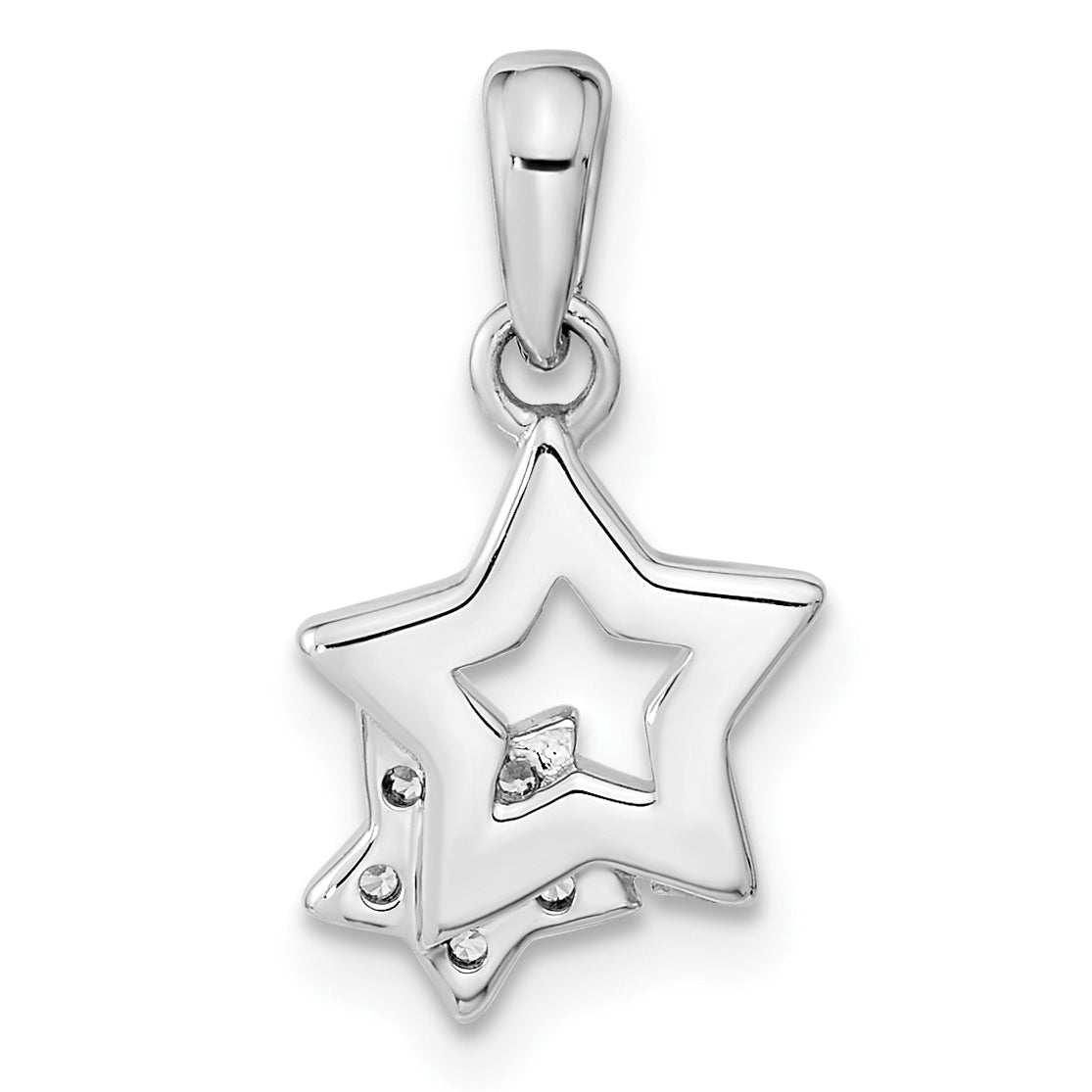 Sterling Silver Rhodium-Plated CZ Star Charm Pendant with Cable Chain Necklace 18'' V895