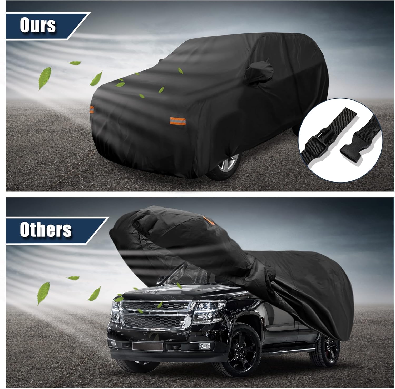 Black 190T PU Waterproof SUV Car Cover Pack of 2 A683962