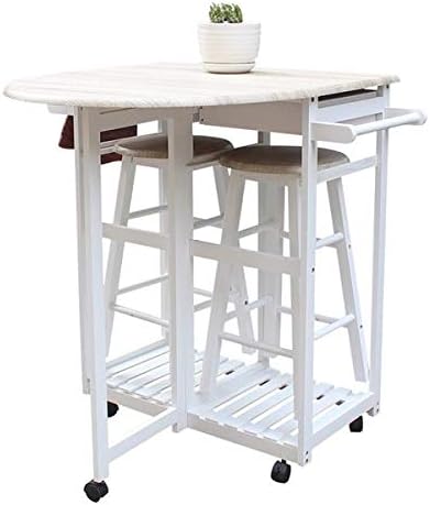 Foldable Dining Cart with Round Stools White U9755