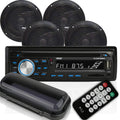 Black Waterproof Marine Audio Stereo Kit with Single DIN Radio Receiver, CD Player, AM/FM Radio L602622