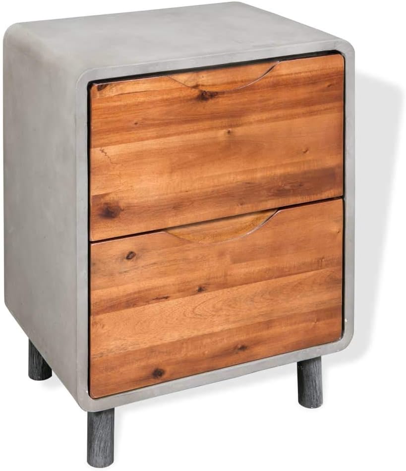 Solid Acacia Wood Nightstand with 2 Drawers I54324