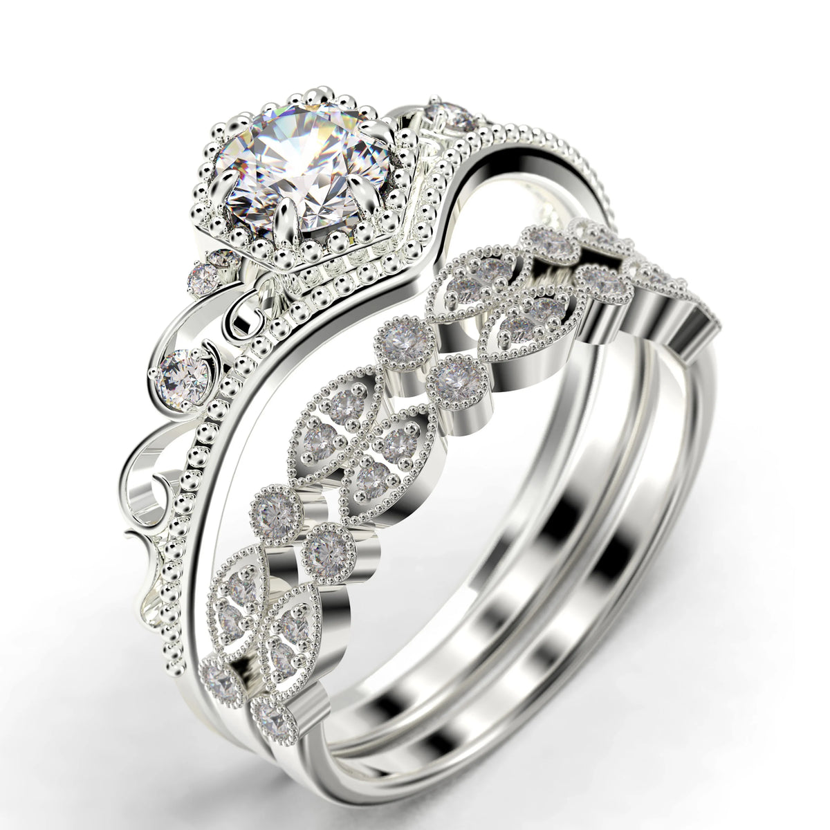 Antique Art Deco 2.50 Carat Round Cut Moissanite Engagement Ring in 925 Sterling Silver With 18k White Gold Plating S388