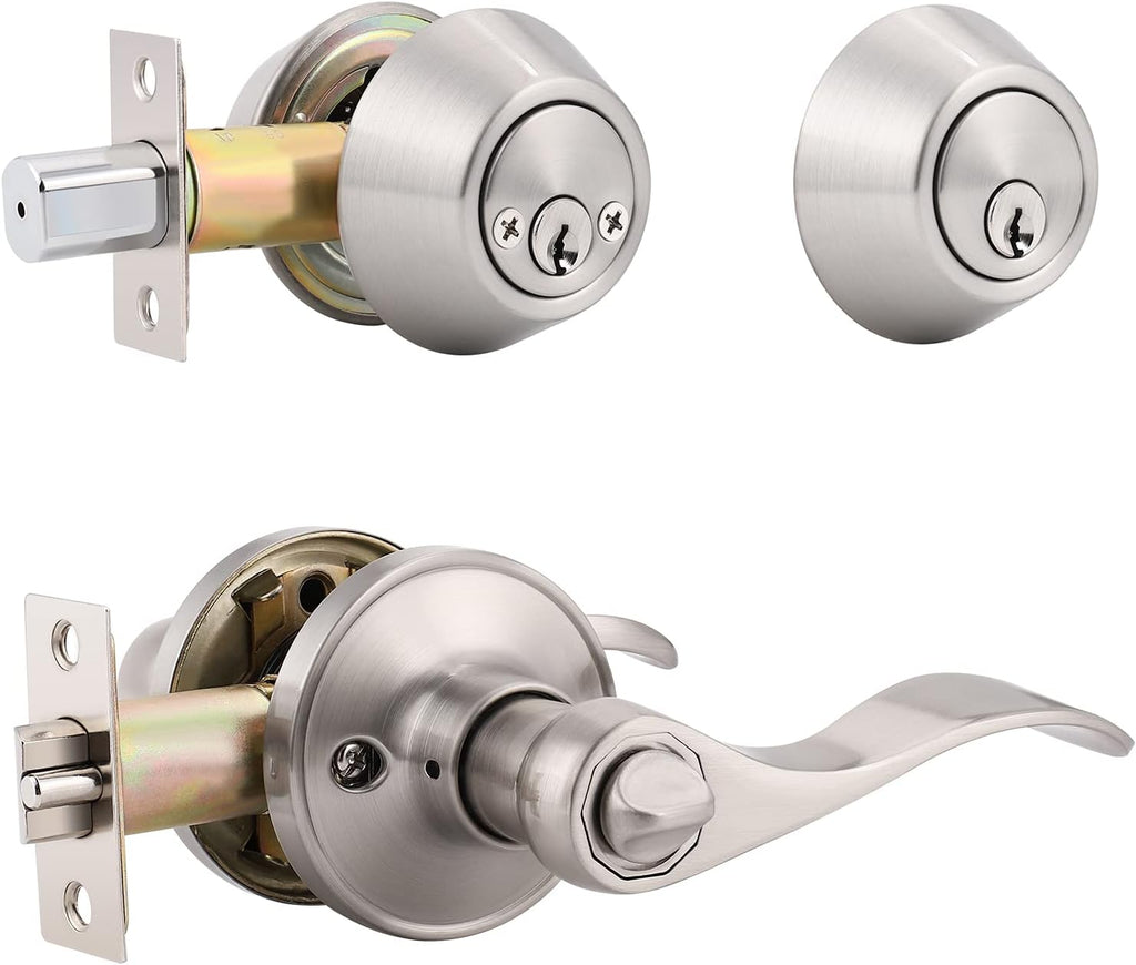 3 Pack Entry Door Levers with Deadbolt Combination Set, Satin Nickel Finish T749