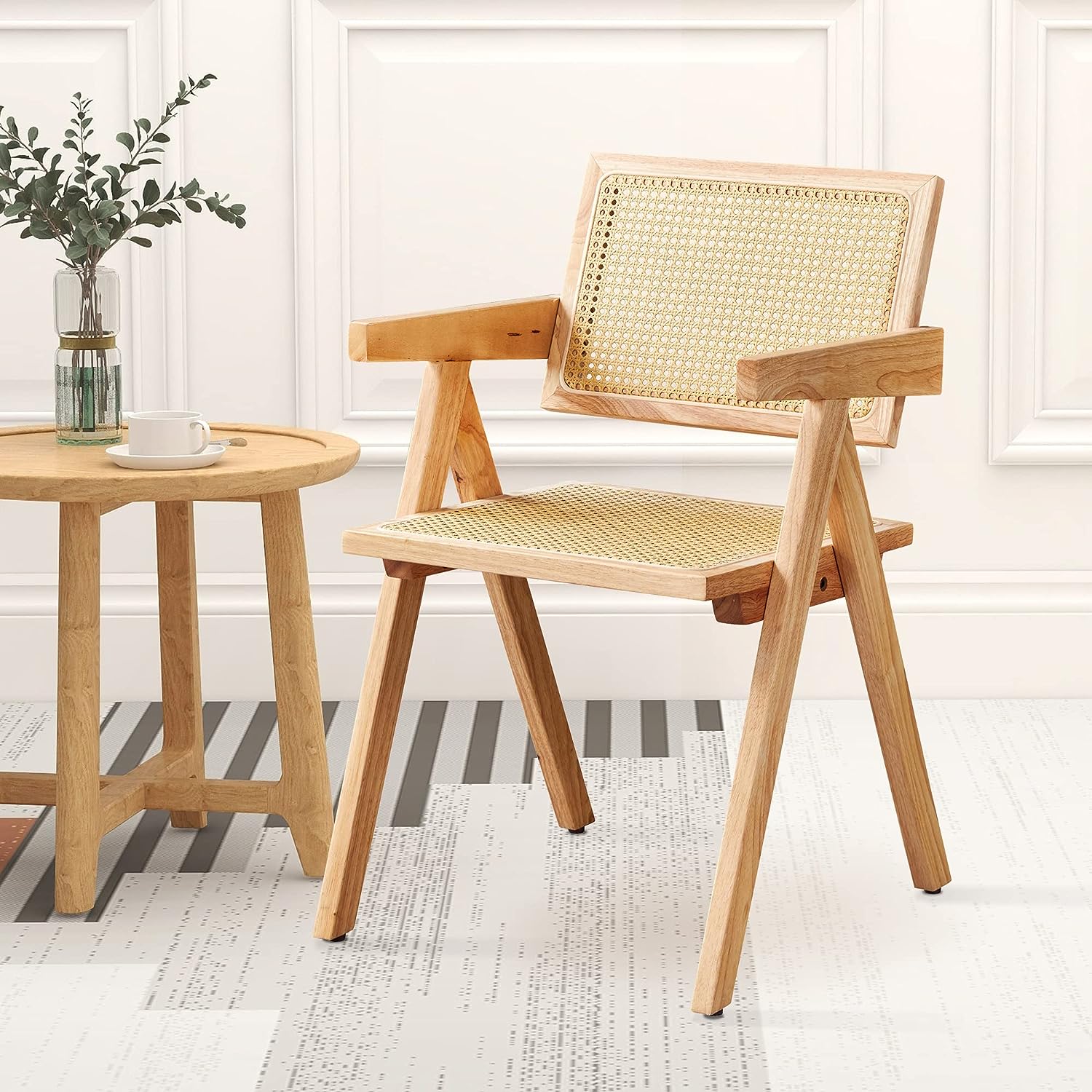 Rattan Cane Dining Chair with Wood Base S452694