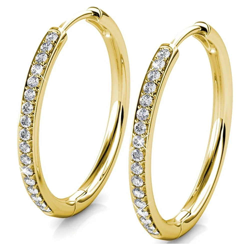 18k Yellow Gold Plated Crystal Hoop Earrings B721708