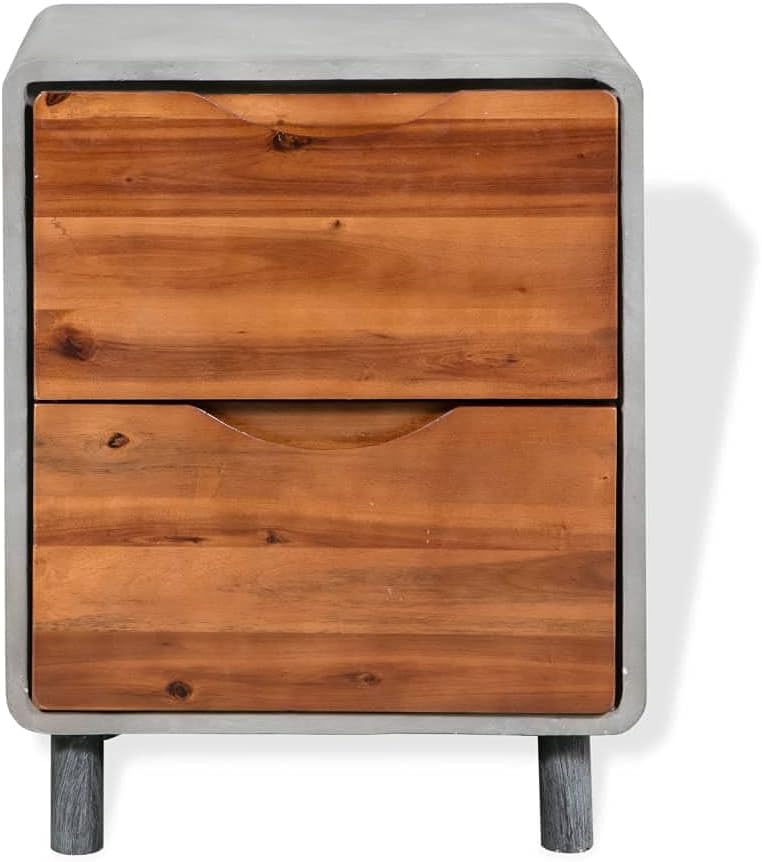 Solid Acacia Wood Nightstand with 2 Drawers I54324