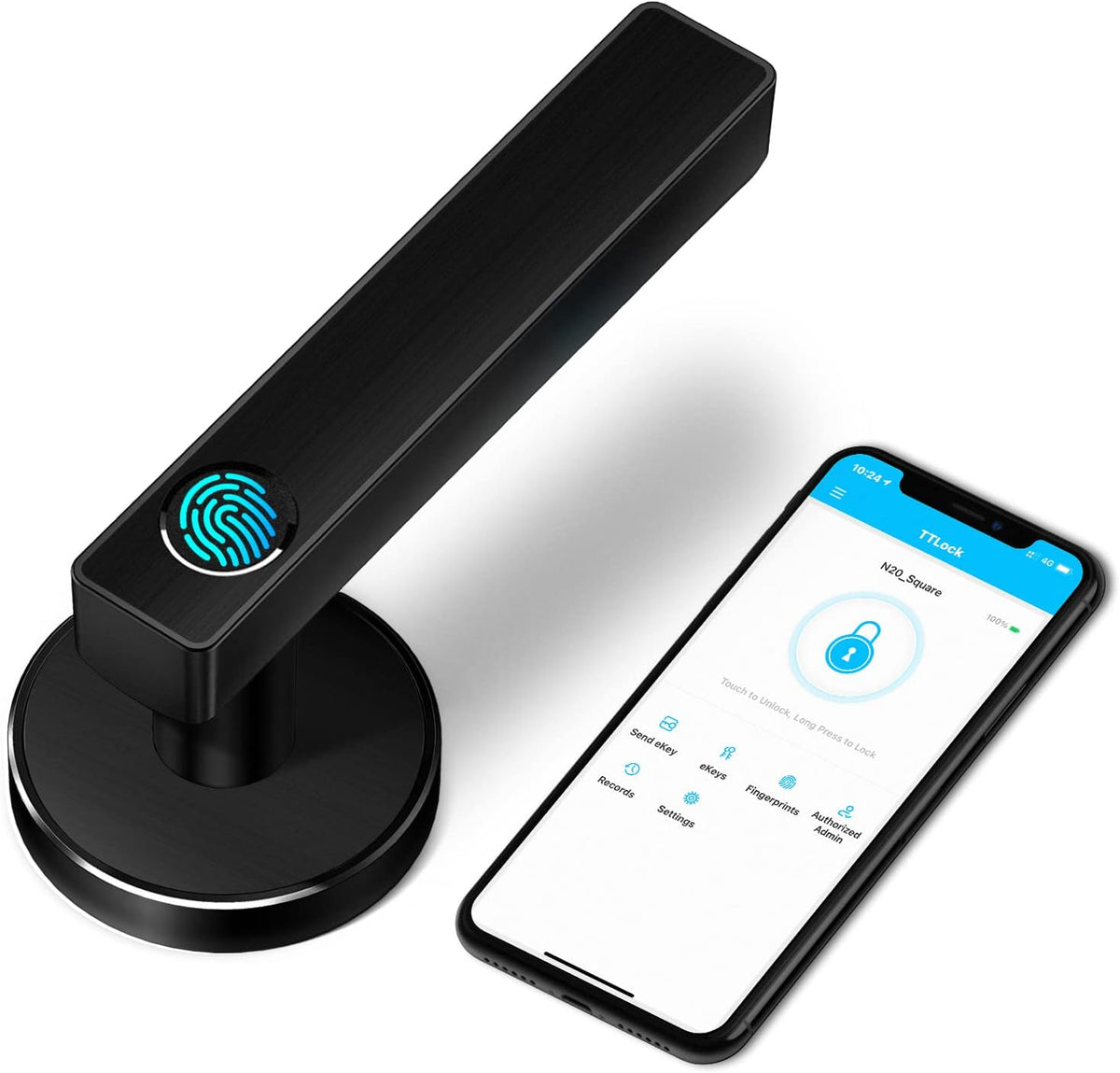 Smart Fingerprint Door Lock with Latch, Bluetooth Lever Lock, Keyless Entry Door Lock Silver L912749