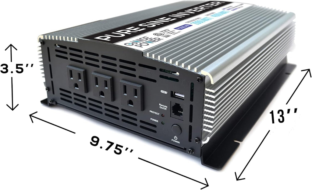 2000W Pure Sine Wave Power Inverter 12V DC to 120V AC with 3 AC Outlets and 1 5V USB Port W801458