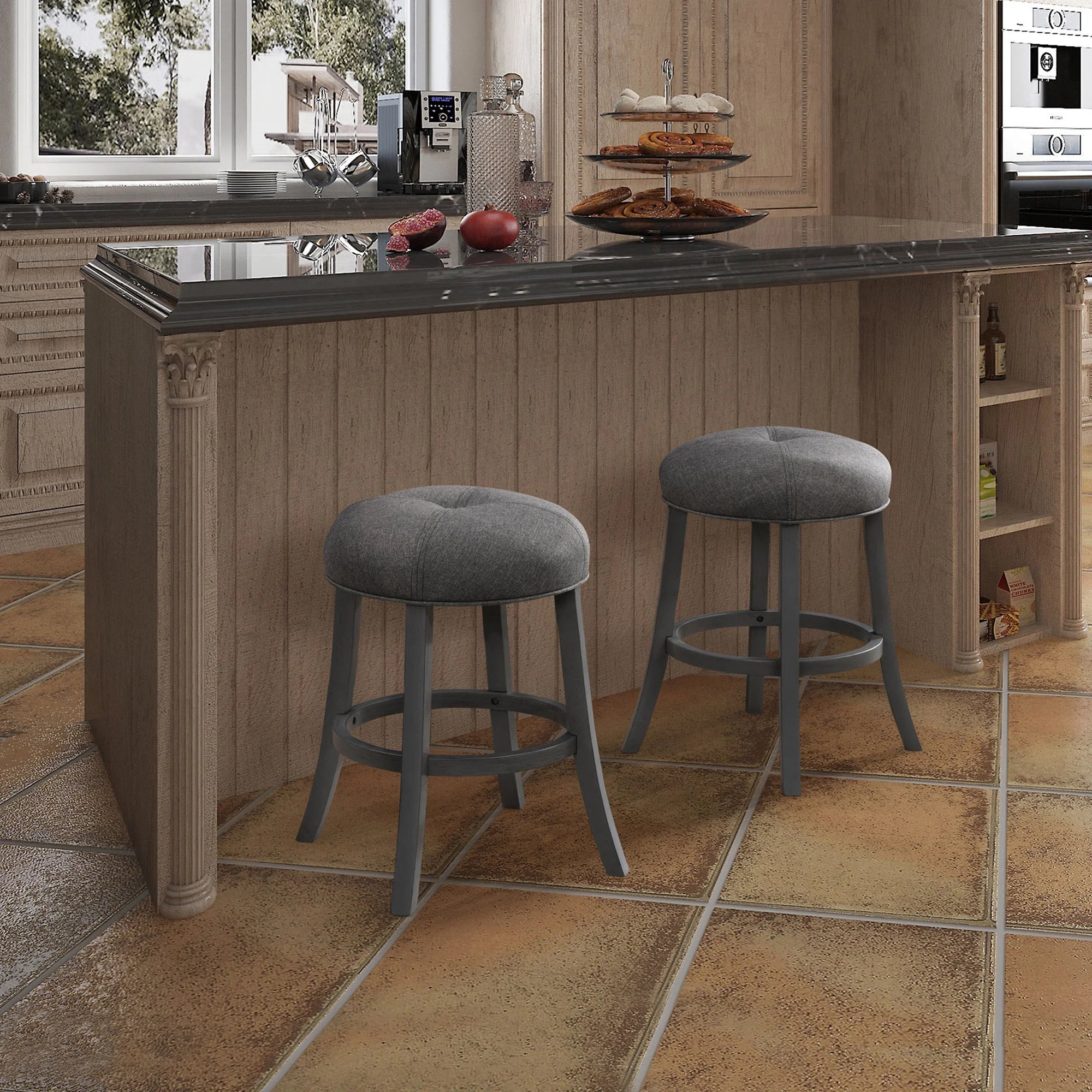 Grey Upholstered Counter Height Bar Stools Set of 2 D974