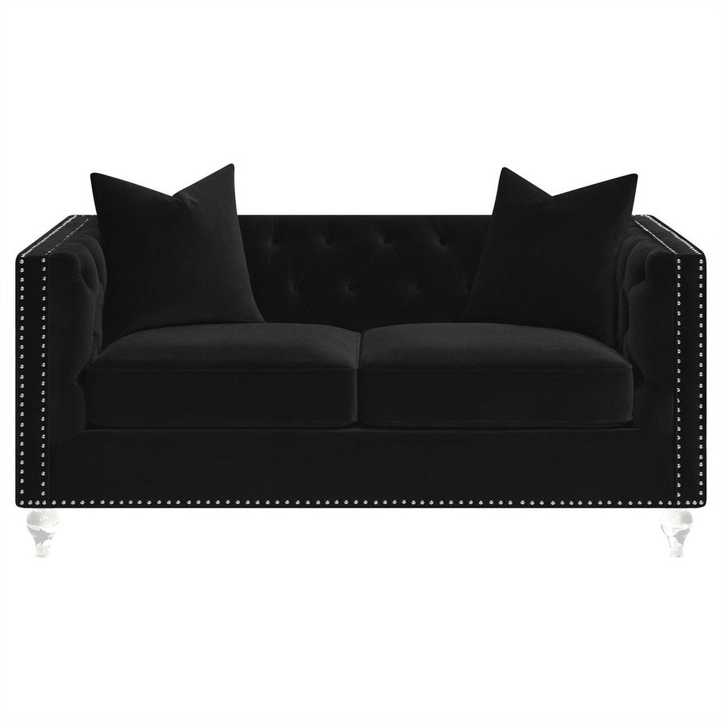 Black Velvet Tufted Arm Loveseat X263867