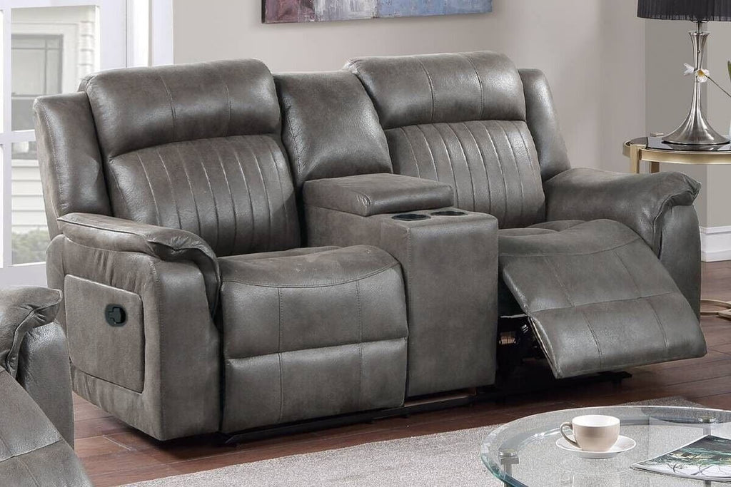 Slate Blue Leatherette Motion Loveseat with Console Reclining V9352