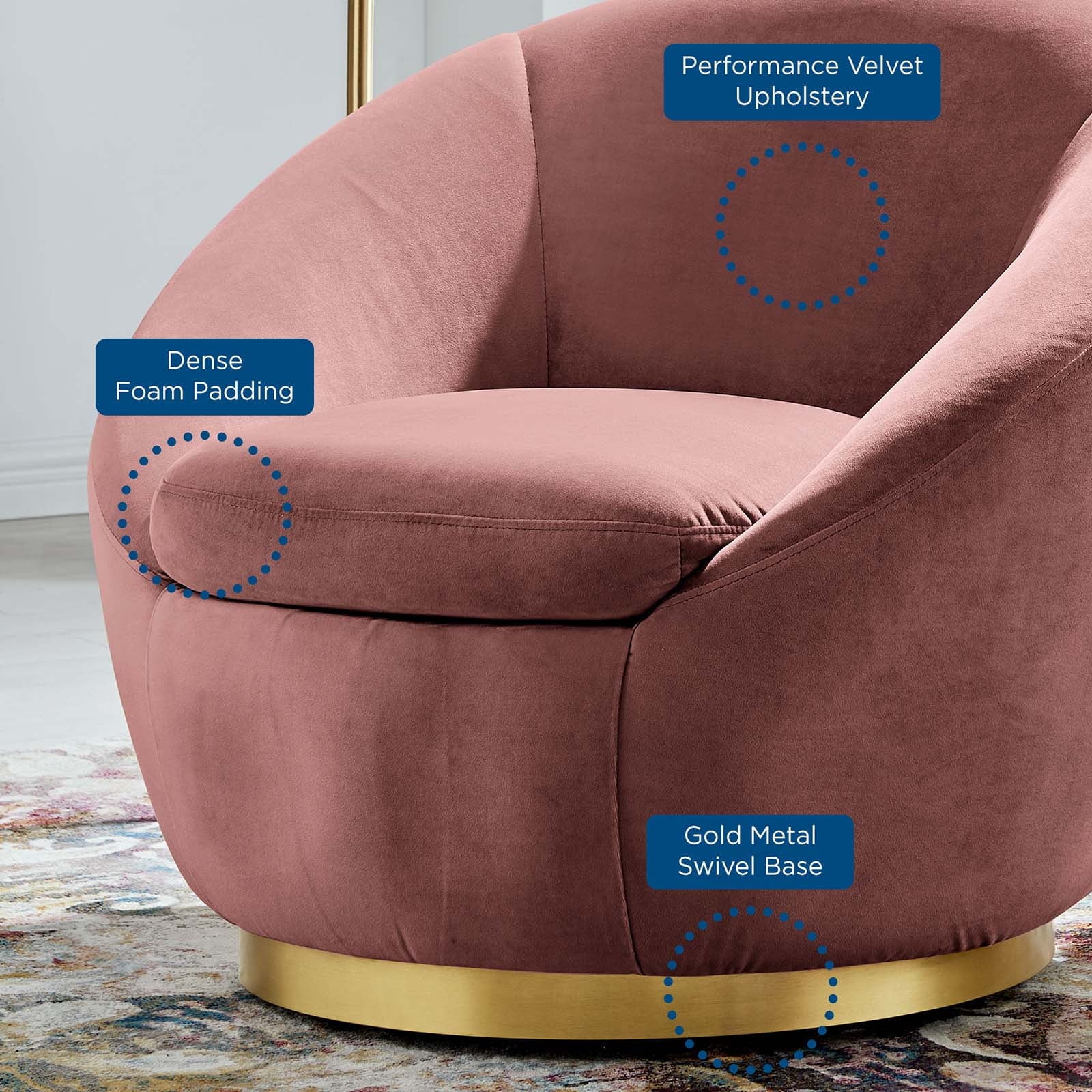 Pink Gold Velvet Swivel Accent Chair O97182