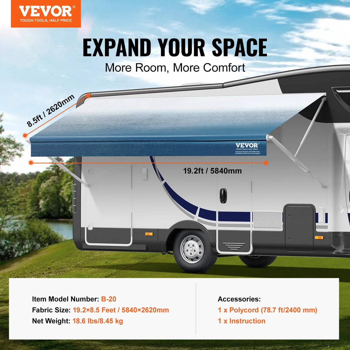 20' RV Awning Fabric Replacement Waterproof Fabric Q5872