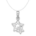 Sterling Silver Rhodium-Plated CZ Star Charm Pendant with Cable Chain Necklace 18'' V895