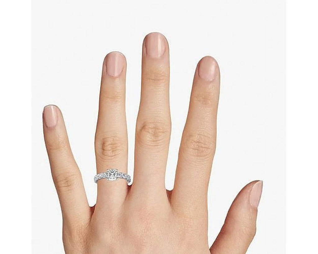 14K White Gold Solitaire Ring with Accents V536