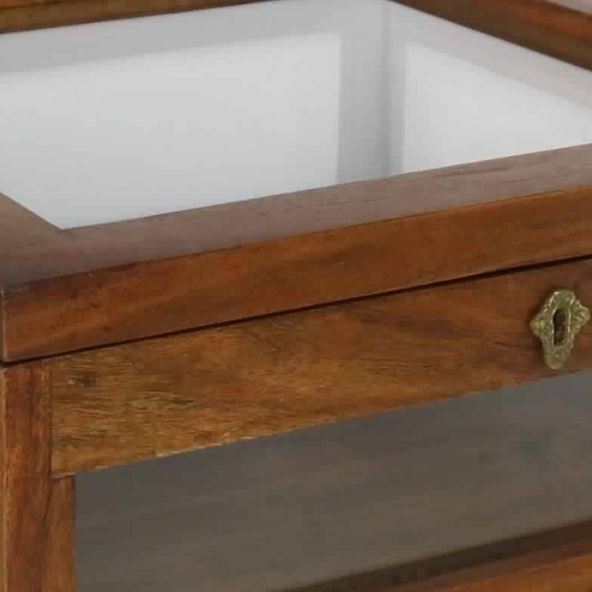 Brown Wood and Glass Square Display Case with Lock and Key F45501