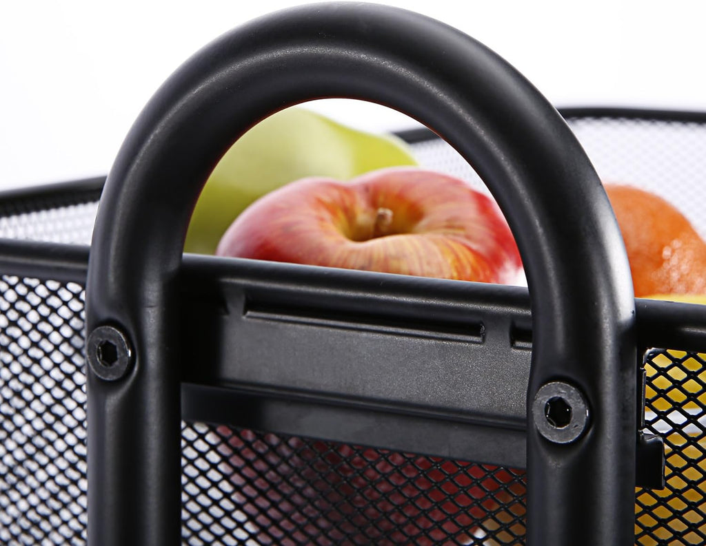 Black 3-Tier Rolling Utility Cart with Metal Mesh Baskets N56079