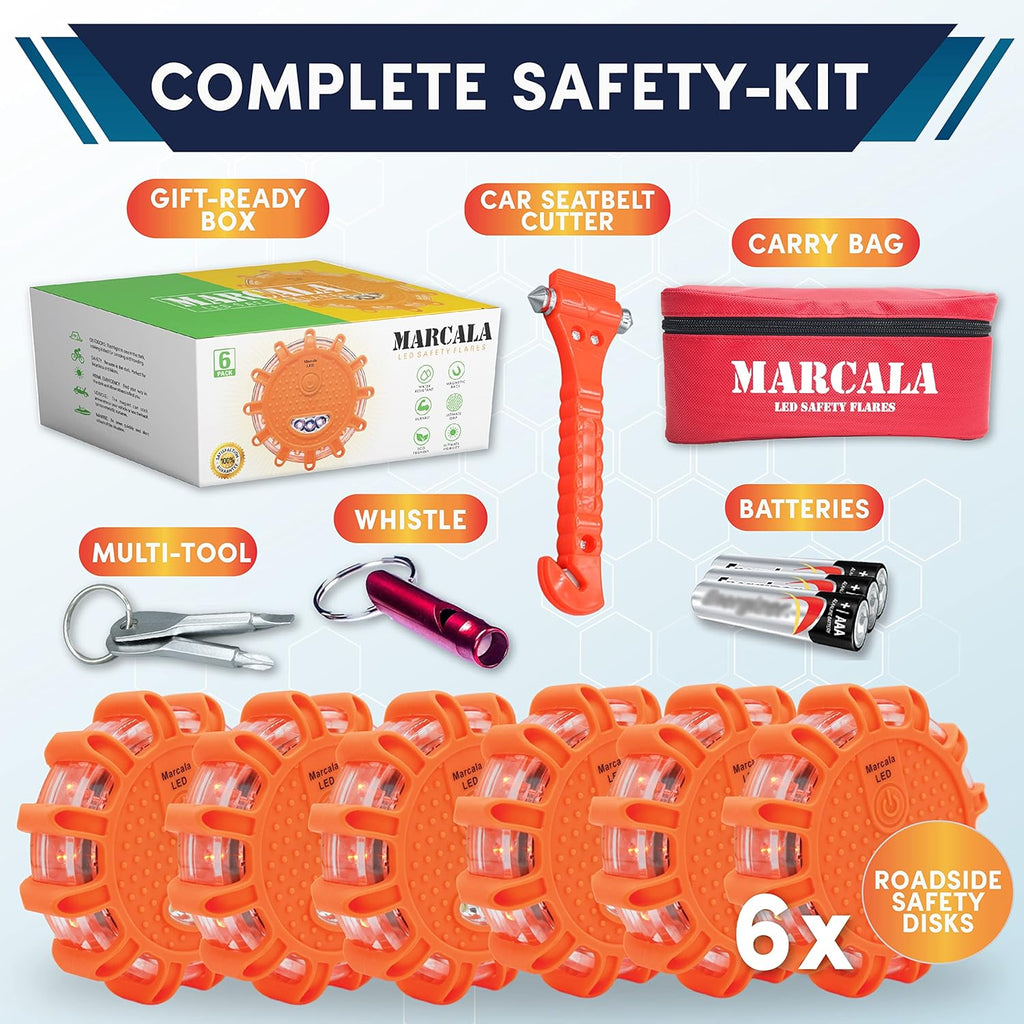 LED Road Flares 6-Pack with Batteries Installed and Carry-Case R7166