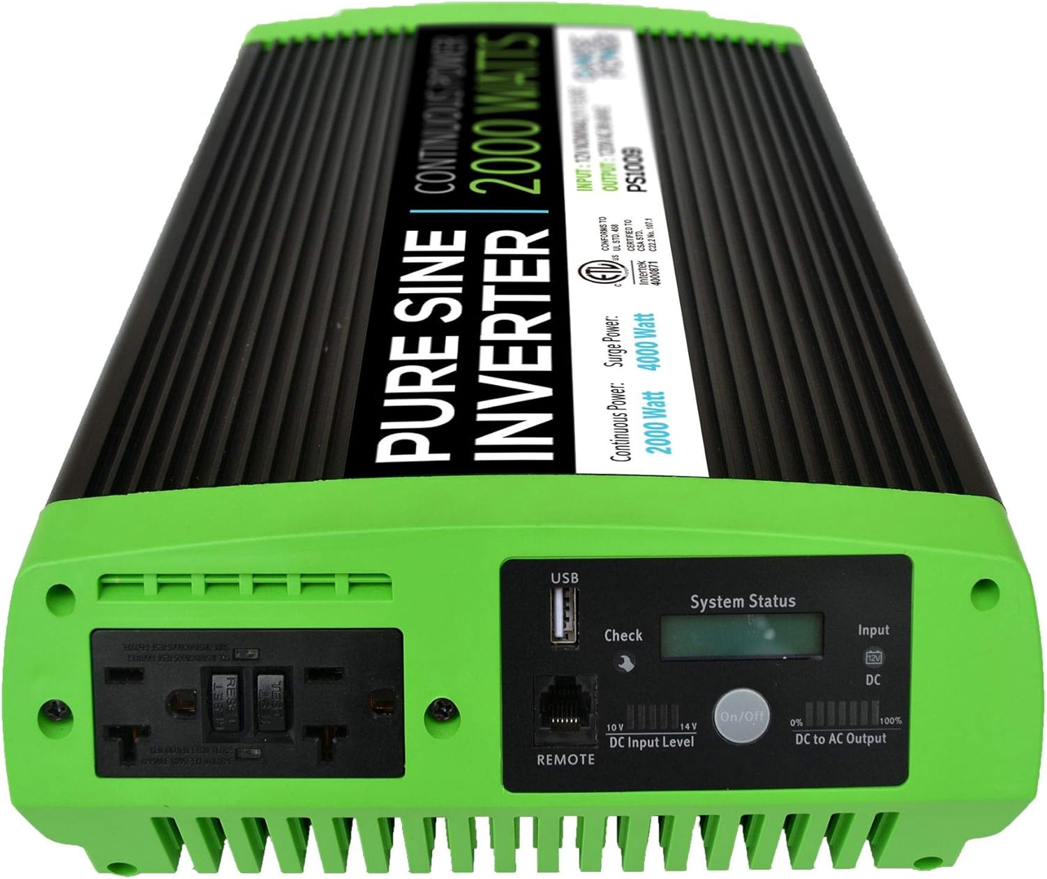 2000W Pure Sine Wave Power Inverter 12V DC to 120V AC with 3 AC Outlets and 1 5V USB Port W801458