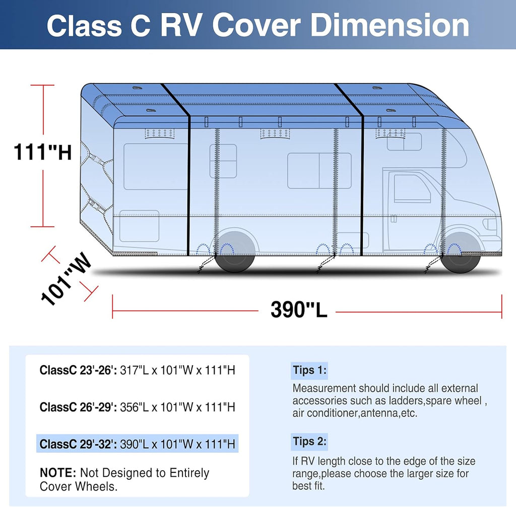 RV Cover for 26' - 29' RV Camper Motorhome with 4 Tire Covers C916465