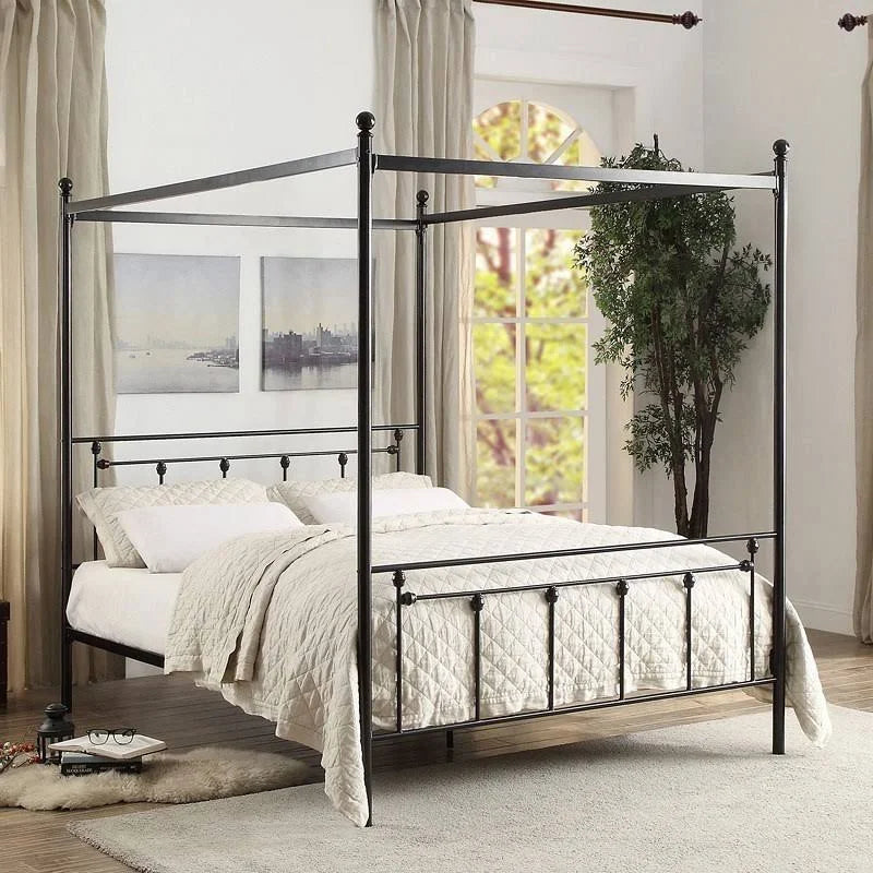 Black Metal Canopy Queen Bed T2646