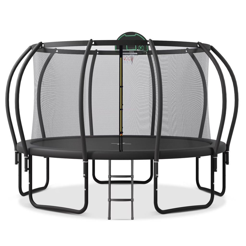1200LBS 12FT Round Trampoline with Enclosure, Basketball Hoop, Ladder Q581636