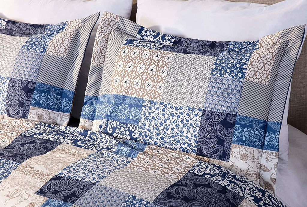 Navy Blue 3-Piece Printed Comforter Set D6355