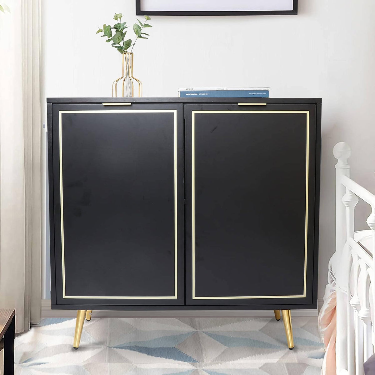 2 Door Storage Cabinet with Golden Legs Black X3783