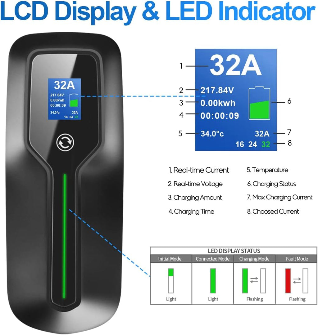 Level 2 EV Charger, 220V 32 Amp 7.68kW, Type 1 & NEMA 14-50 Plug, 25ft Cable H942