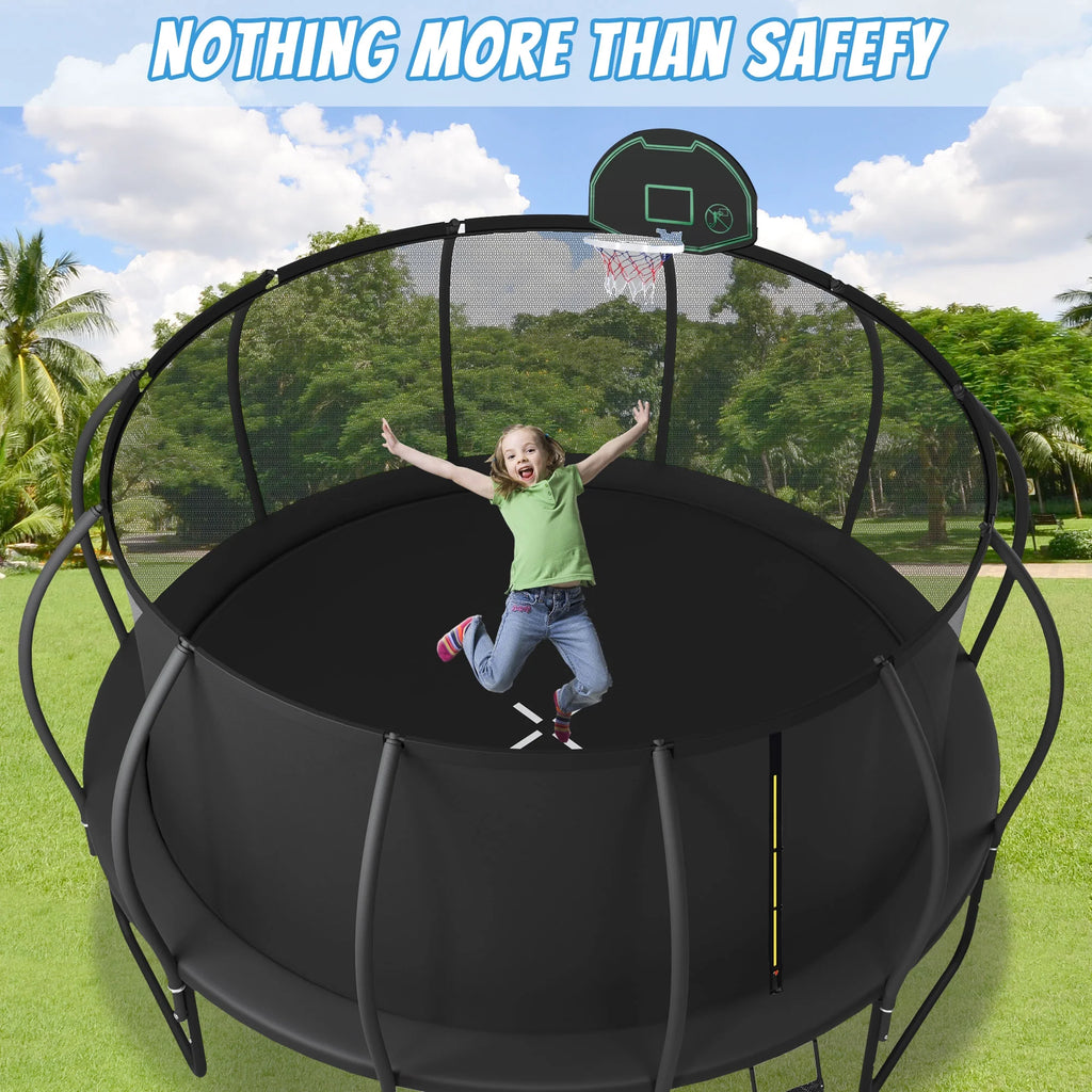 1200LBS 12FT Round Trampoline with Enclosure, Basketball Hoop, Ladder Q581636