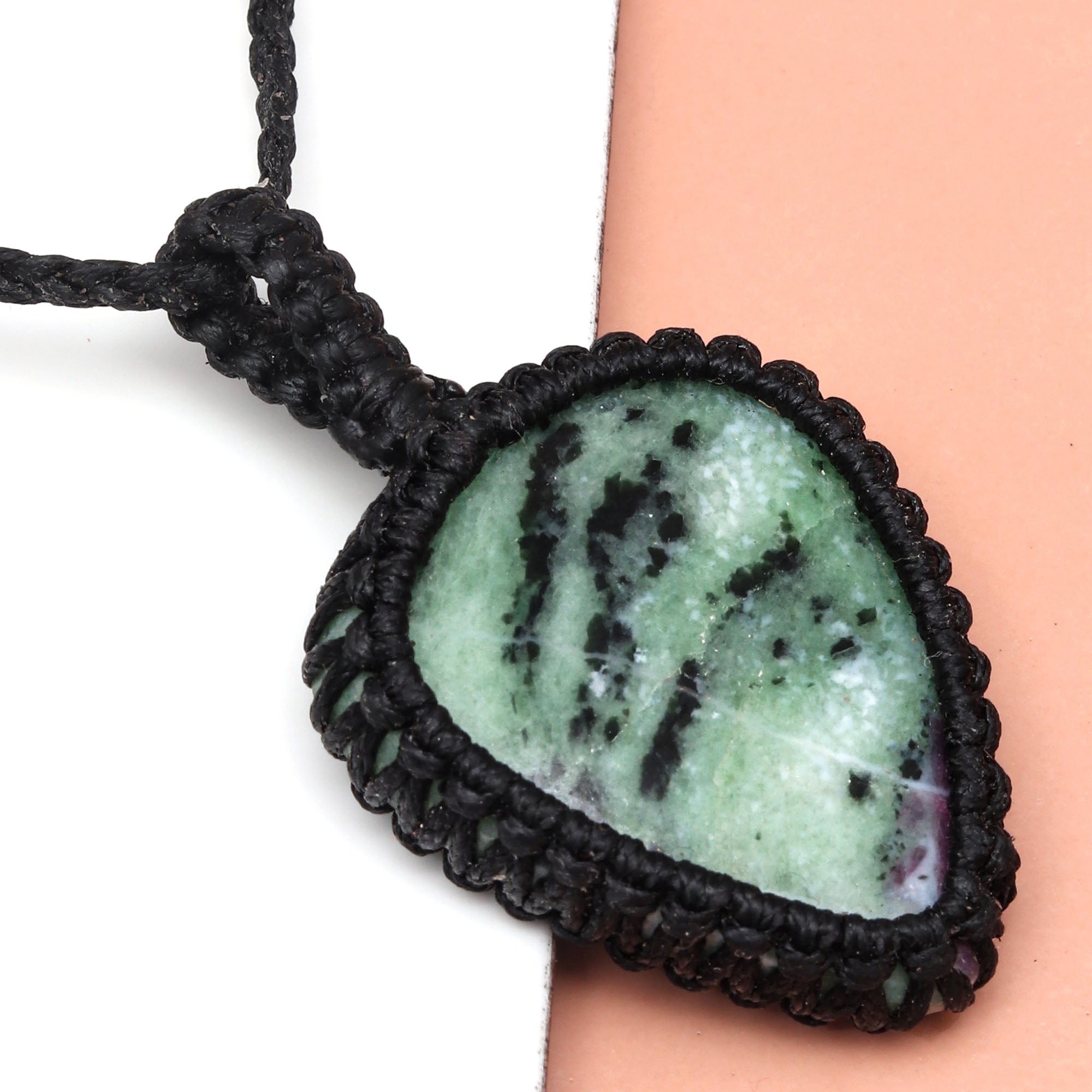 Ruby Zoisite Macrame Gemstone Necklace D7545