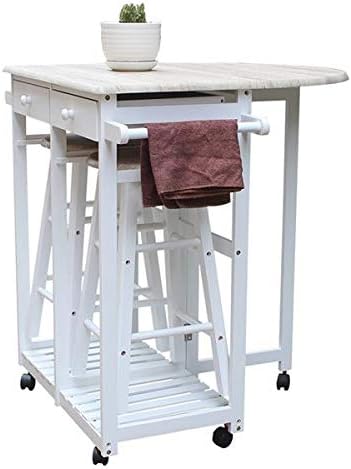 Foldable Dining Cart with Round Stools White U9755