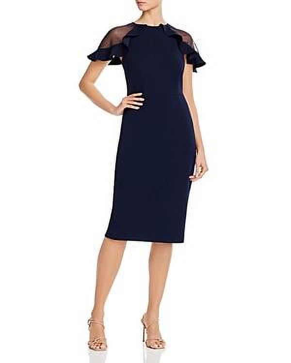 Navy Blue Sheer Ruffle Cocktail Dress Size 12 Q8381
