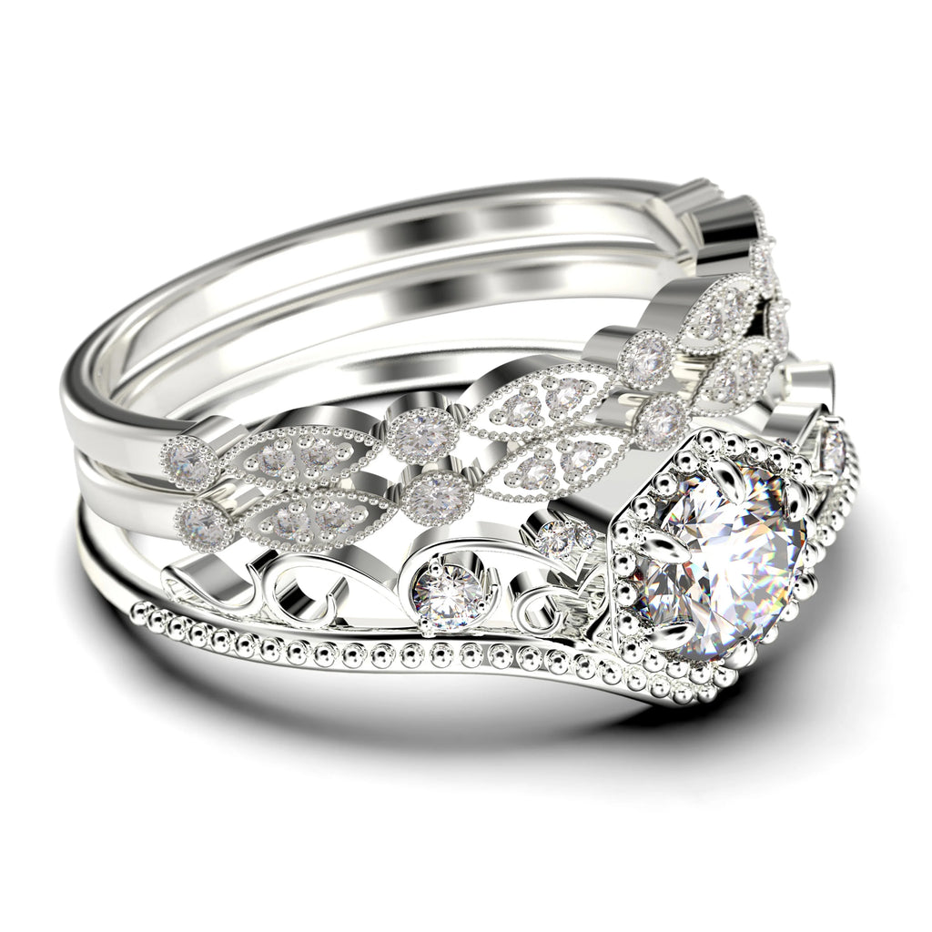 Antique Art Deco 2.50 Carat Round Cut Moissanite Engagement Ring in 925 Sterling Silver With 18k White Gold Plating S388
