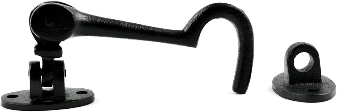 Black Wrought Iron Cabin Hook Eye Bolt 4 Swivel Style Reversible Privacy Hook Latches with Screws Pack of 10 J491314
