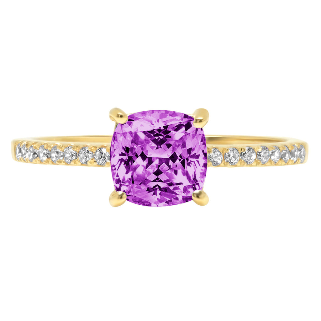 Cushion Cut Simulated Alexandrite 18k Yellow Gold Ring Size 3.75 D470