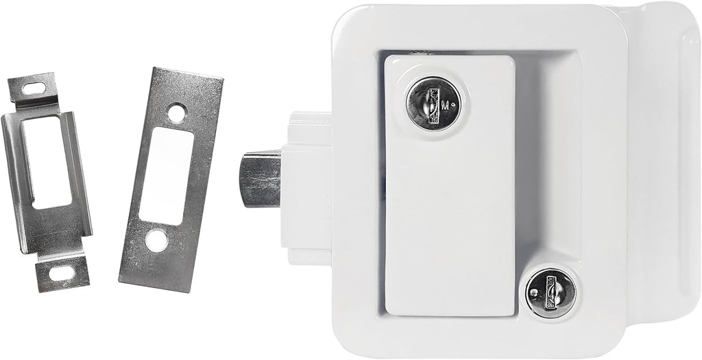 White RV Paddle Door Handle with Deadbolt (2) W3615