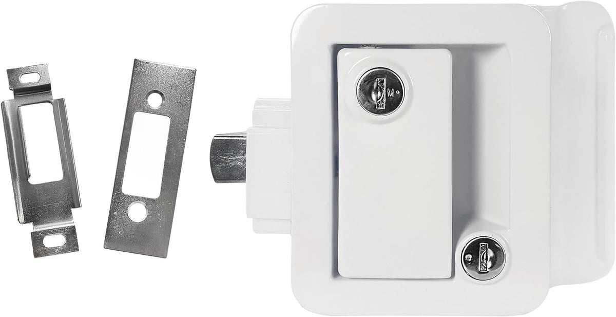 White RV Paddle Door Handle with Deadbolt (2) W3615