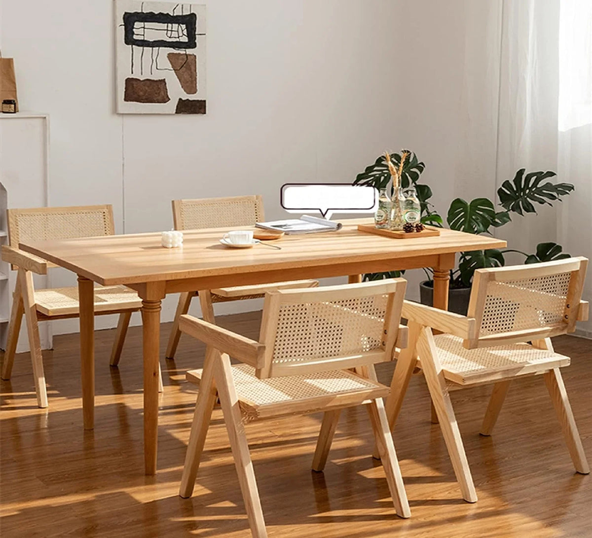 Rattan Cane Dining Chair with Wood Base S452694
