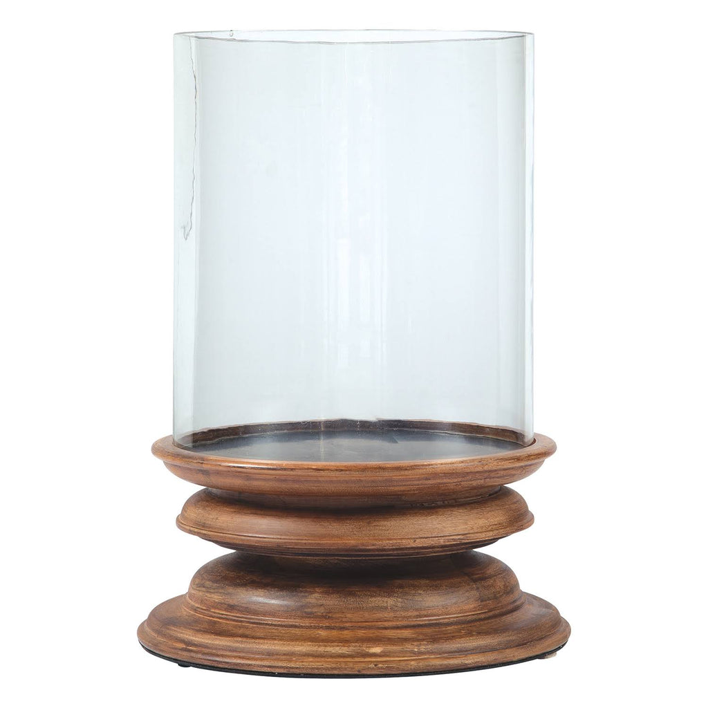 Clear Glass Hurricane Candle Holder with Wooden Base U976958