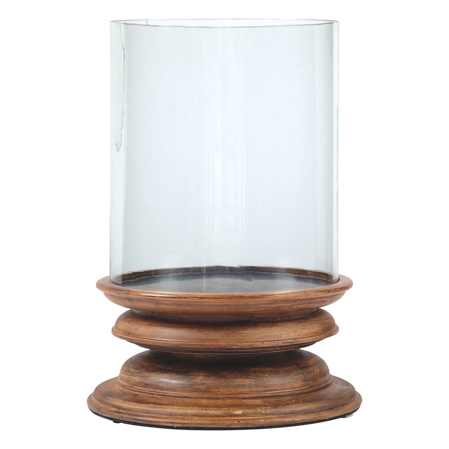 Clear Glass Hurricane Candle Holder with Wooden Base U976958