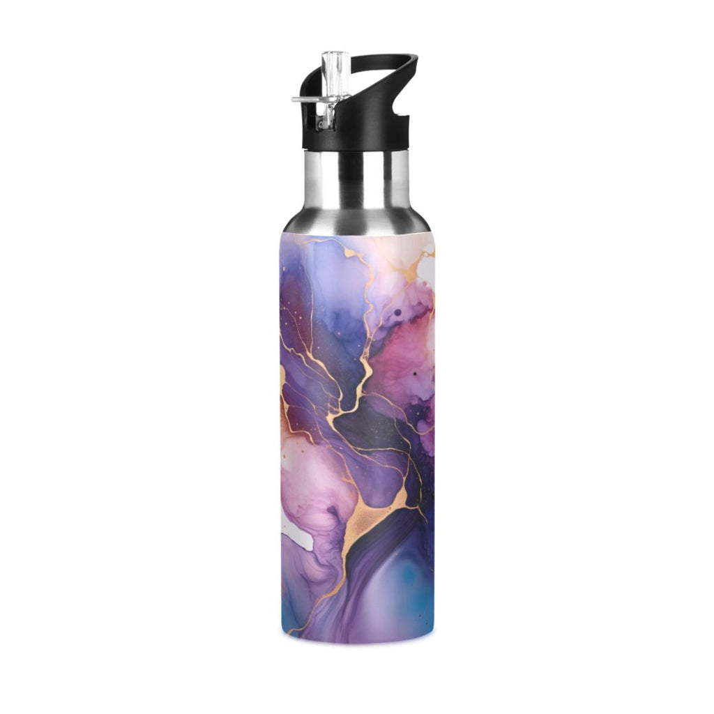 Purple and Blue Marble Stainless Steel Insulated Water Bottle with Straw Lid W88376