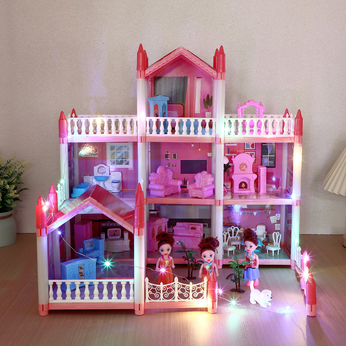 3 Stories 9 Rooms Doll House with Furniture Accessories I50021