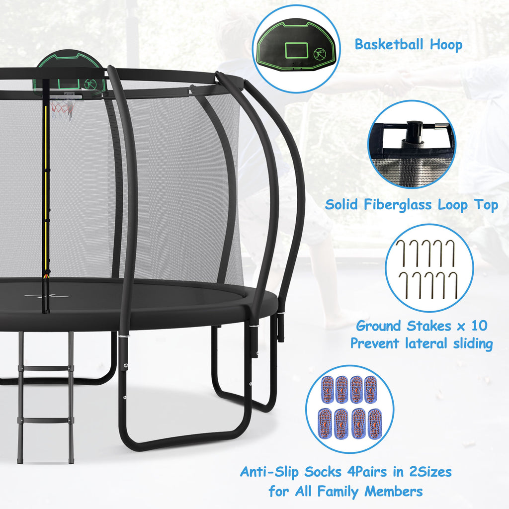 1200LBS 12FT Round Trampoline with Enclosure, Basketball Hoop, Ladder Q581636