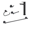 Matte Black Vessel Bathroom Faucet with Towel Bar, Paper Holder, Towel Ring and Robe Hook U346