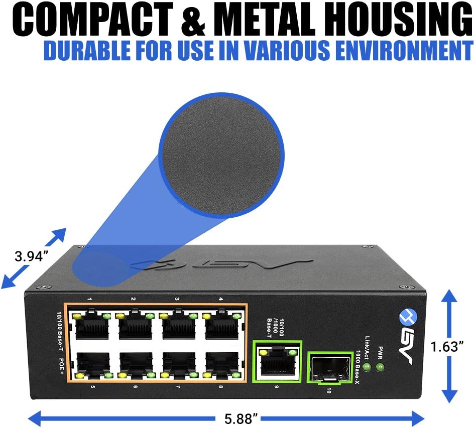 10 Port PoE+ Industrial DIN Rail Switch with Gigabit Ethernet & SFP Uplink L508479